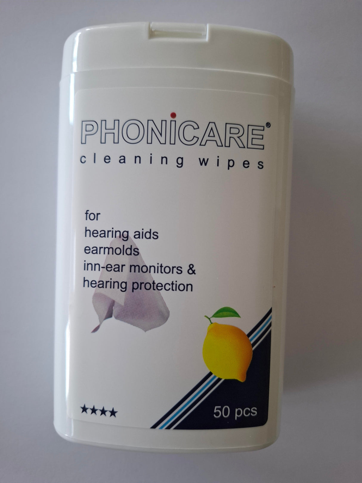 Phonicare reinigingsdoekjes voor hoortoestellen, gehoorbeschermers en inn-ear monitors in mini dispenser (50 stuks)