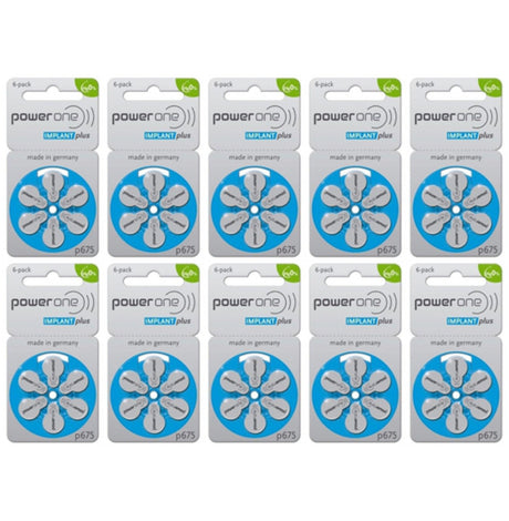 Power One P675 Implant Plus hoortoestel batterijen (blauw) 10 pakjes