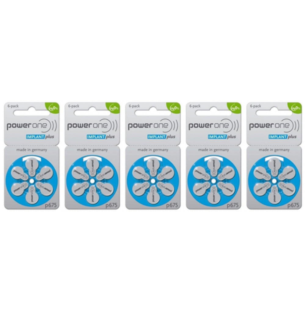 Power One P675 Implant Plus hoortoestel batterijen (blauw) 5 pakjes