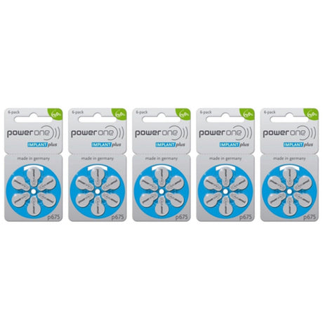 Power One P675 Implant Plus hoortoestel batterijen (blauw) 5 pakjes