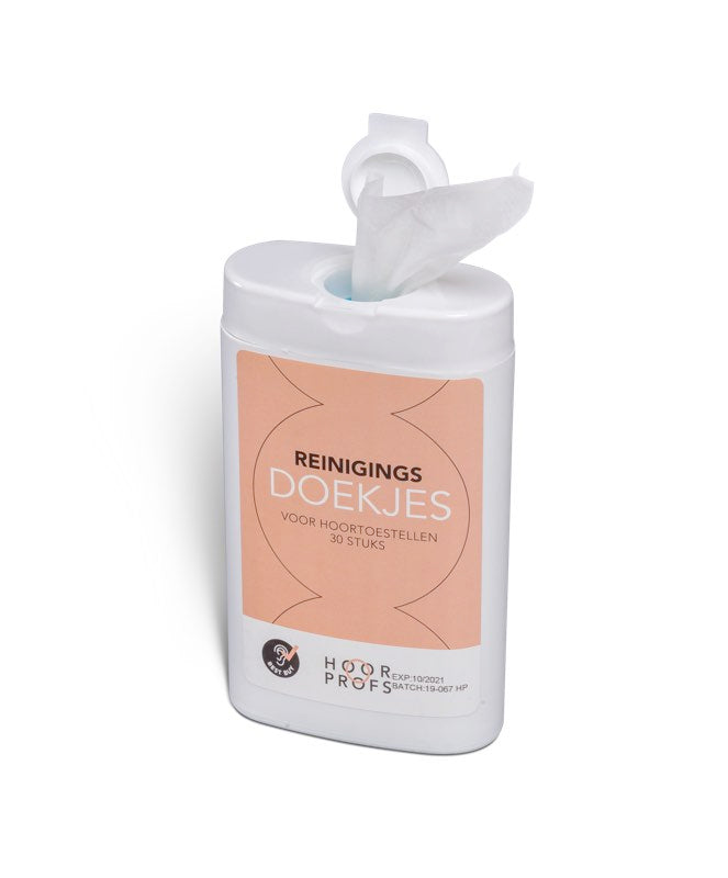 HoorProfs reinigingsdoekjes voor hoortoestellen in mini dispenser (30 stuks)