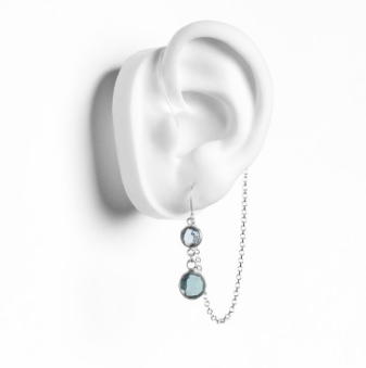 DEAFMETAL Monroe Hearing Aid Jewelry with blue Topaz (silver) Inclusief holster